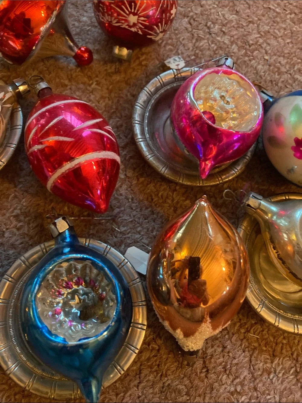 Vintage antique Mercury glass indent reflector Christmas ornaments 12